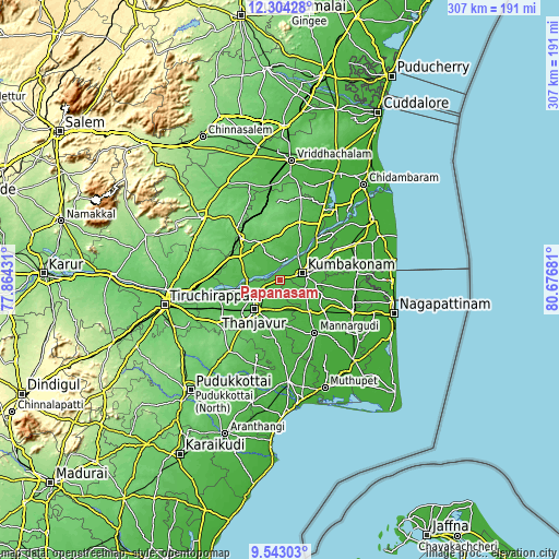 Topographic map of Papanasam