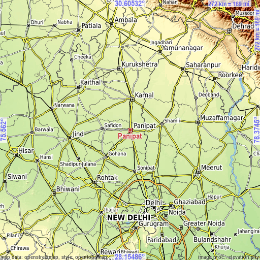 Topographic map of Pānīpat