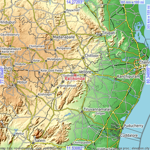 Topographic map of Pallikondai