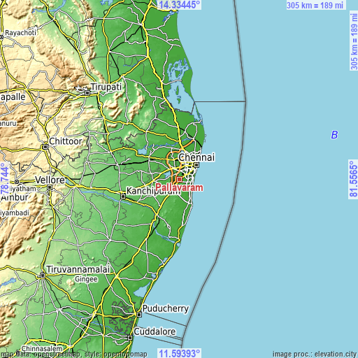 Topographic map of Pallāvaram