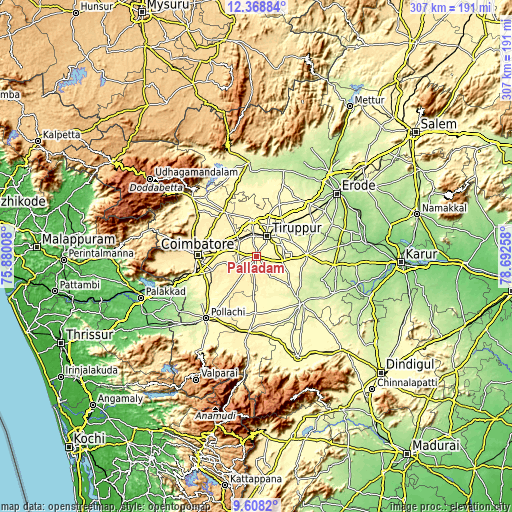 Topographic map of Palladam