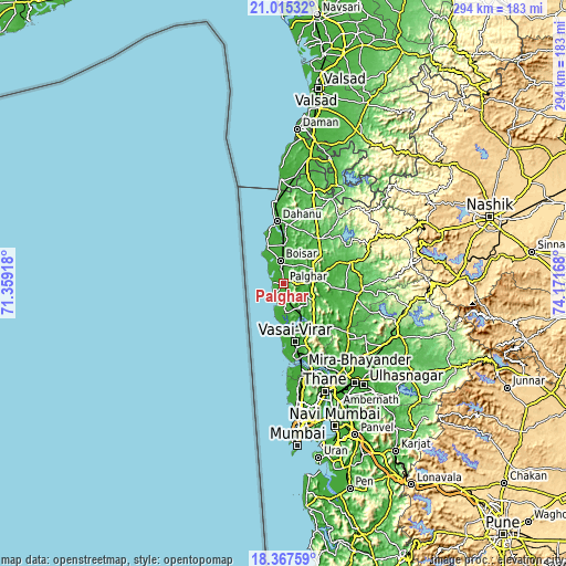 Topographic map of Pālghar