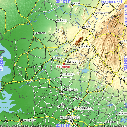 Topographic map of Pālanpur