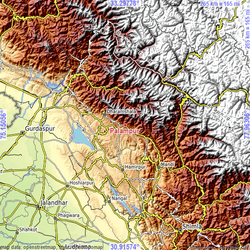 Topographic map of Pālampur