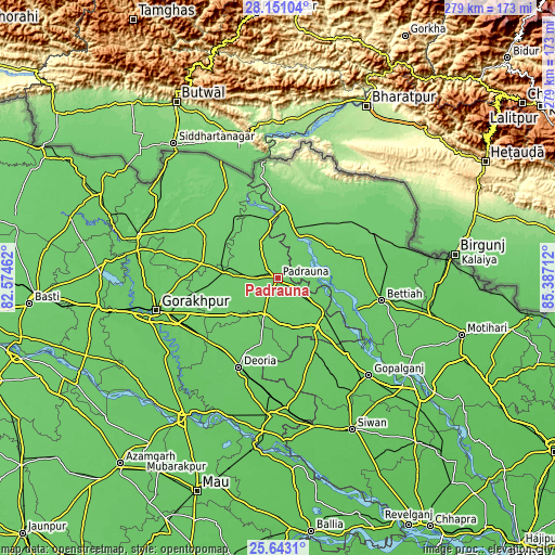 Topographic map of Padrauna