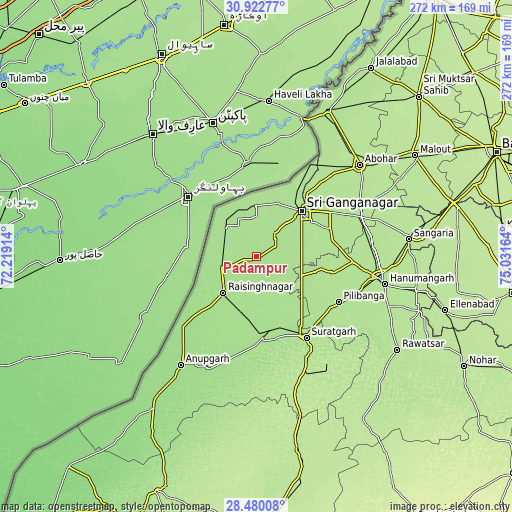 Topographic map of Padampur