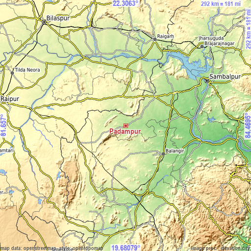 Topographic map of Padampur