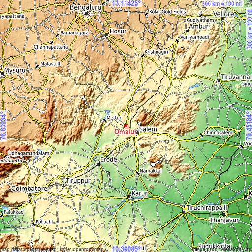Topographic map of Omalur