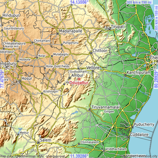 Topographic map of Odugattūr