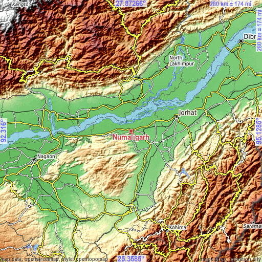 Topographic map of Numāligarh