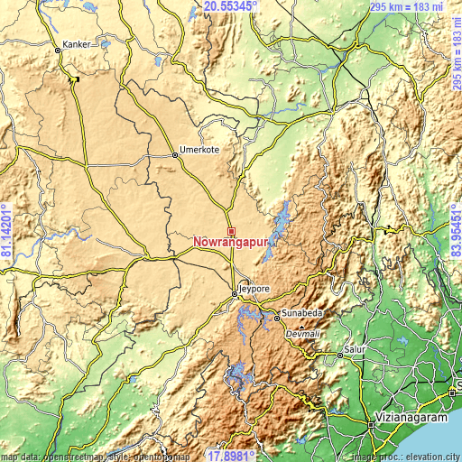 Topographic map of Nowrangapur
