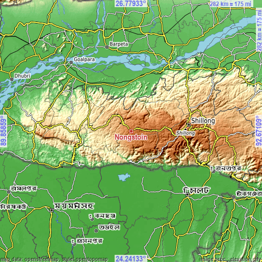 Topographic map of Nongstoin