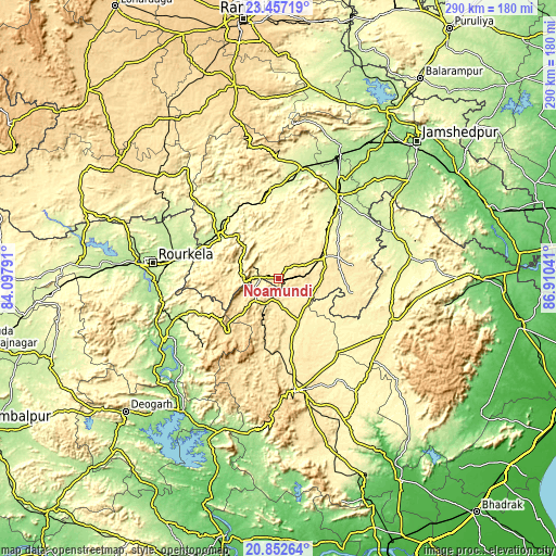 Topographic map of Noāmundi