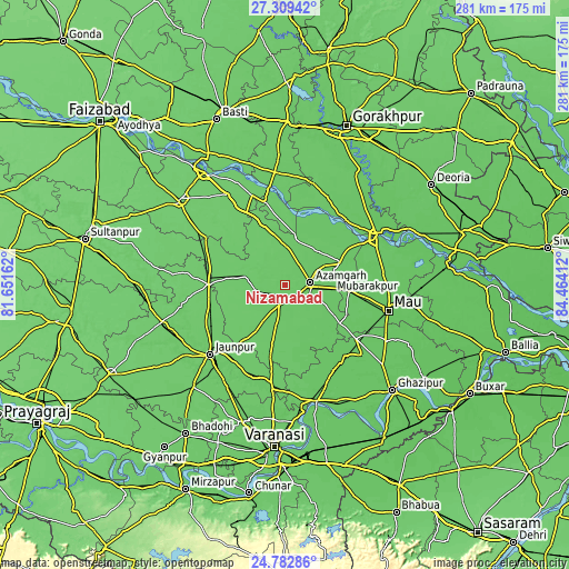 Topographic map of Nizāmābād