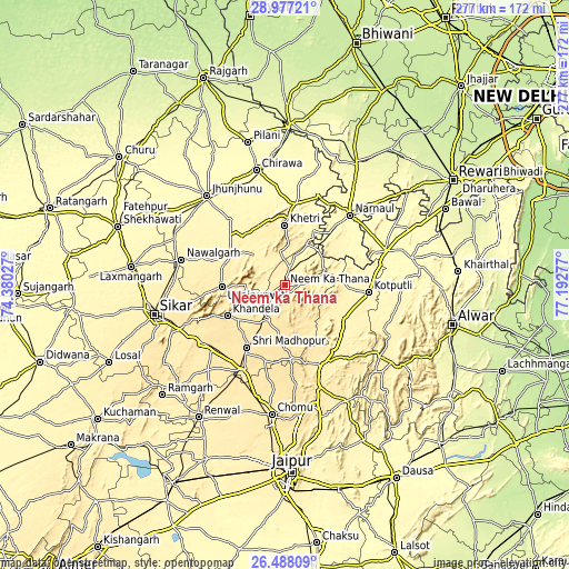 Topographic map of Neem ka Thana