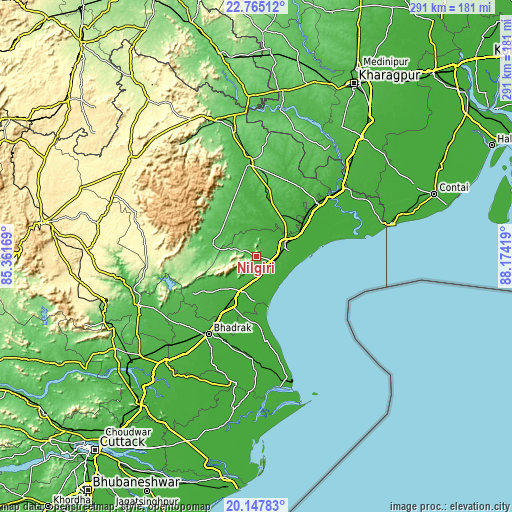 Topographic map of Nīlgiri