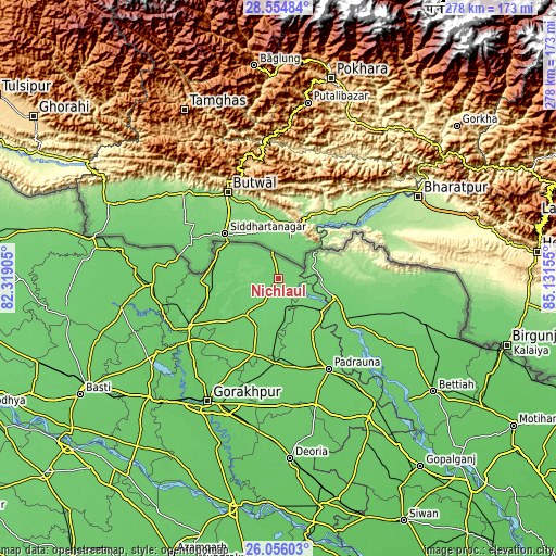 Topographic map of Nichlaul