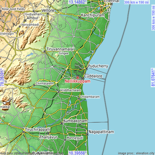 Topographic map of Nellikkuppam