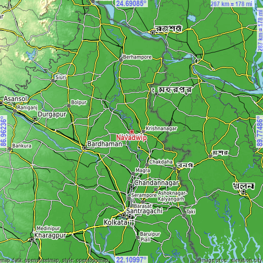 Topographic map of Navadwīp