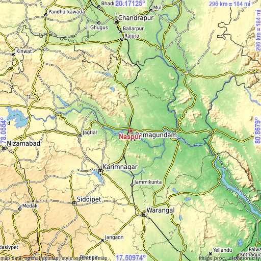 Topographic map of Nāspur