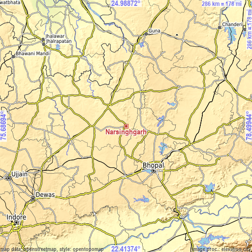 Topographic map of Narsinghgarh