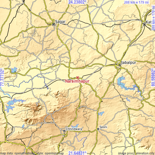 Topographic map of Narsimhapur