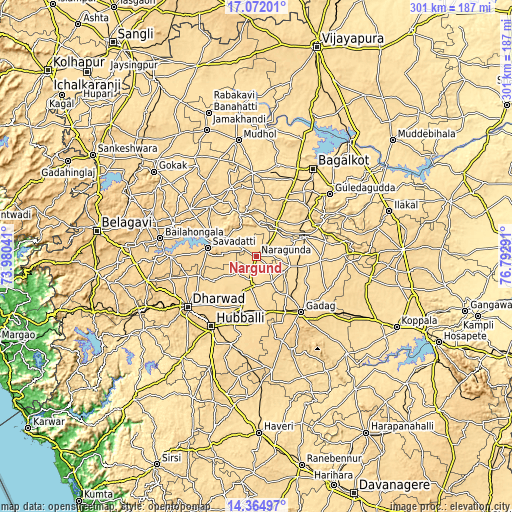 Topographic map of Nargund