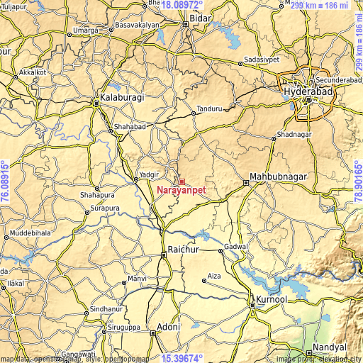 Topographic map of Nārāyanpet