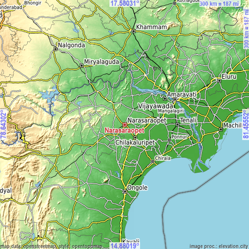 Topographic map of Narasaraopet