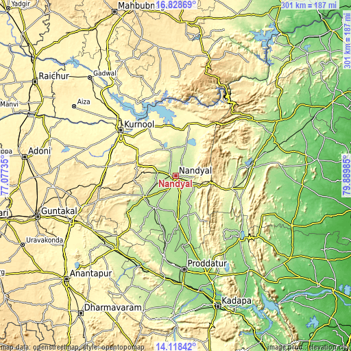 Topographic map of Nandyāl