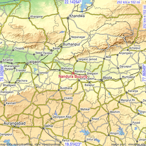 Topographic map of Nāndūra Buzurg