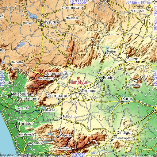 Topographic map of Nambiyūr