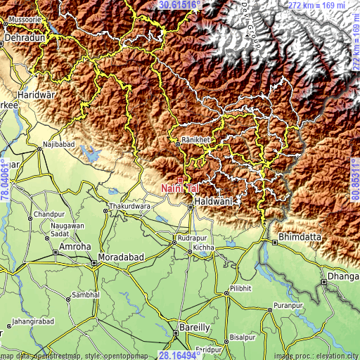 Topographic map of Naini Tāl