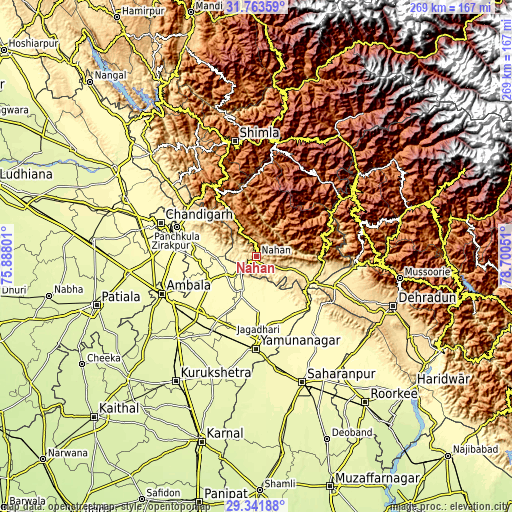 Topographic map of Nāhan