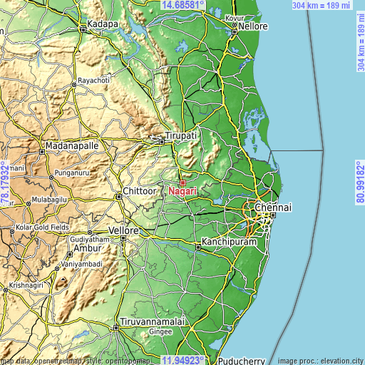 Topographic map of Nagari
