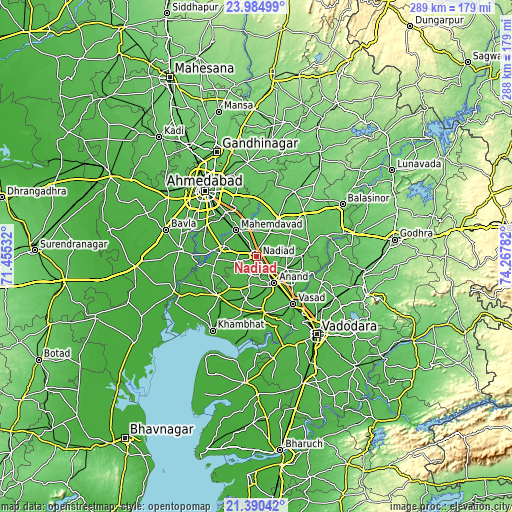 Topographic map of Nadiād