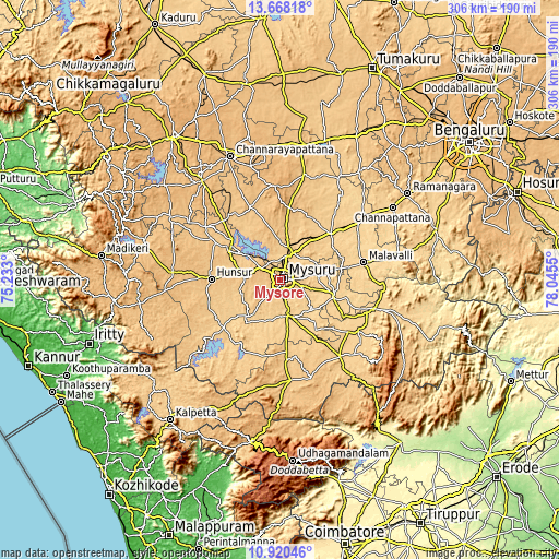 Topographic map of Mysore