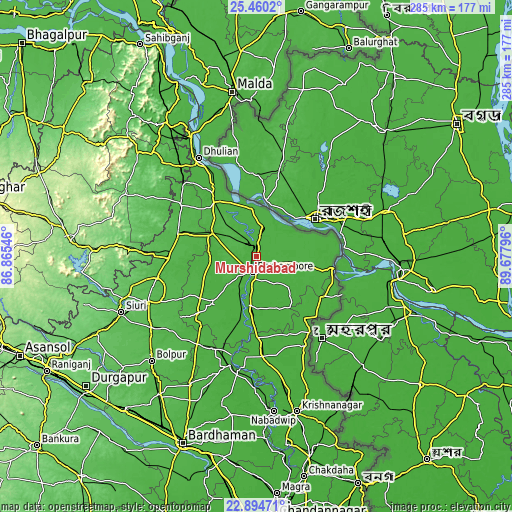 Topographic map of Murshidābād
