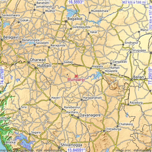 Topographic map of Mundargi