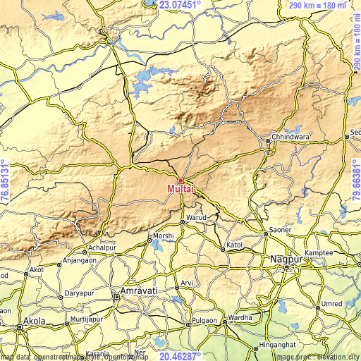 Topographic map of Multai