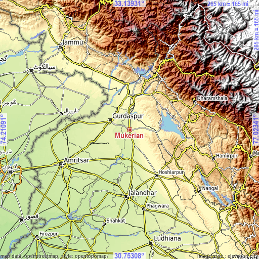 Topographic map of Mukeriān