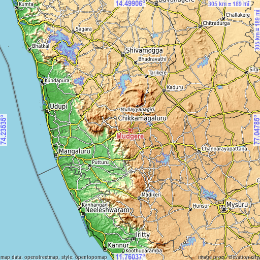 Topographic map of Mudgere