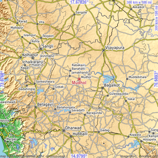Topographic map of Mudhol
