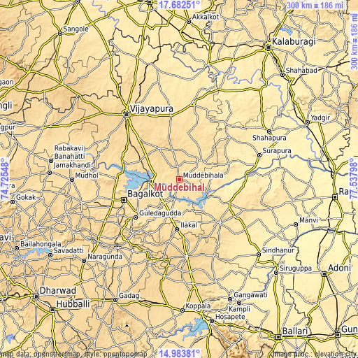 Topographic map of Muddebihāl