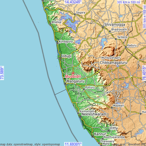 Topographic map of Mūdbidri