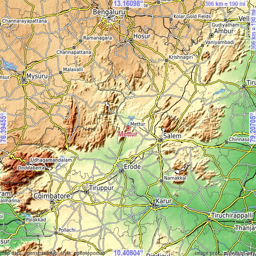 Topographic map of Mettur