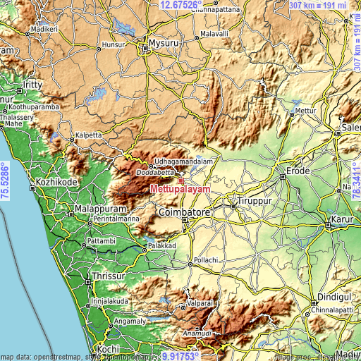 Topographic map of Mettupalayam