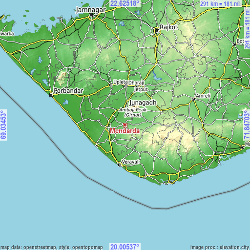 Topographic map of Mendarda