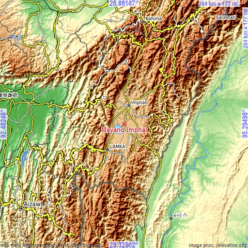 Topographic map of Mayāng Imphāl