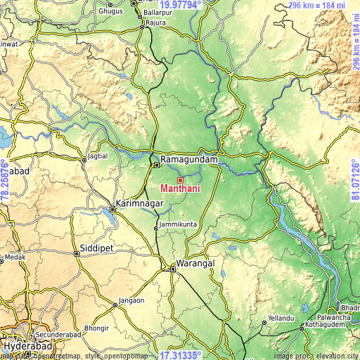 Topographic map of Manthani